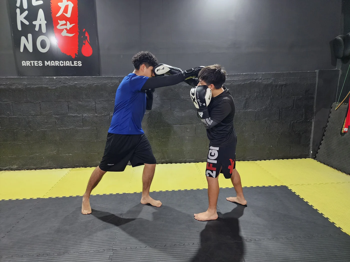 Práctica de puños y guardia de Kickboxing entre compañeros en Alkano